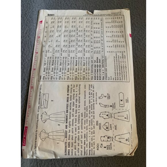 Simplicity Vintage 1960s Sewing Pattern 4001 Misses Dress Size 14 Bust 34 - Picture 2 of 2